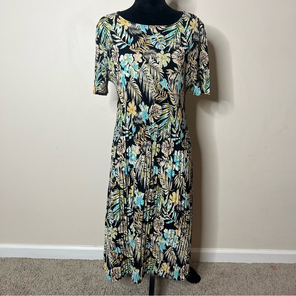 Kindred by Anthropologie Women’s Green Floral Pleated Short Sleeve MIDI Dress 2X